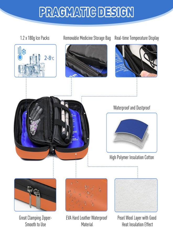 Verifine Insulin Cooler Travel Case, 2 × 180g TSA Approved Ice Packs, Refrigerated Medicine Case with Temperature Display (Orange) - Image 3